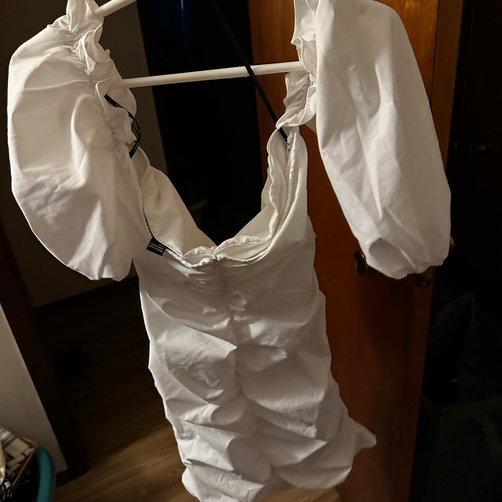 White Ruched Mini Dress - Picture 4 of 5